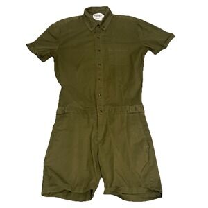 Romper Jack Romper Short Sleeve & Leg Button Down Pockets Collared Green Sz S